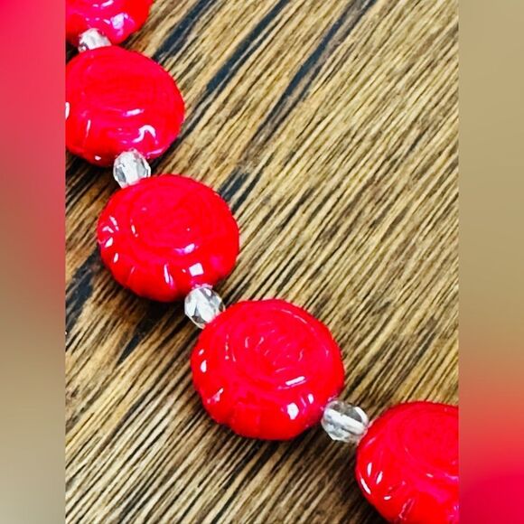 Necklace Red and Black beads VINTAGE Asian Inspired by August Max - Picture 4 of 9